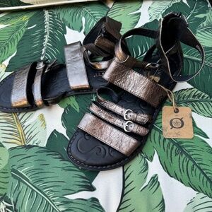 Born Bronze Gladiator Sandals with back Zip NWT